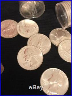 (10) $10 rolls of 90% silver Washington UNCIRCULATED quarters. 1956D, 1960, +