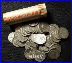 $10 FV 1 Roll of 40 US Silver Washington Quarters Pre-to-1964 90% Silver