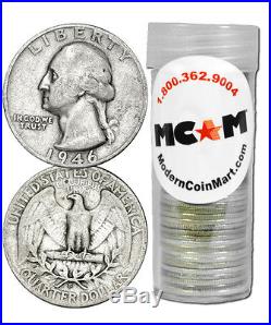 $10 Face Roll 40 Coins 90% Silver Washington Quarters Avg Circ 25c SKU32338