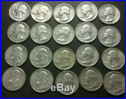 $10 Face Value 90% Silver Washington Quarters Full Roll Of 40 FULL DATES
