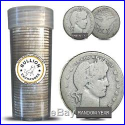 $10 Face Value Barber Quarters 90% Silver 40-Coin Roll (Circulated)