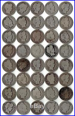 $10 Face Value Barber Quarters U. S. 90% Silver Lot 40 Coin Roll All with Dates