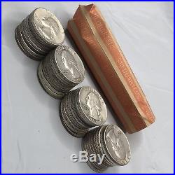 $10 Face Value Roll of Pre-1965 90% Silver Washington Quarters (40/roll) with Date