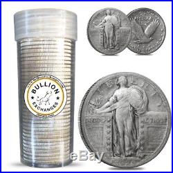 $10 Face Value Standing Liberty Quarters 90% Silver 40-Coin Roll Circulated
