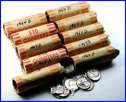 10 Rolls of 1964 Washington Silver Quarters