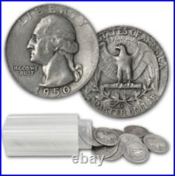 $10 Washington Quarter 90% Silver 40-Coin Roll Avg. Circulated