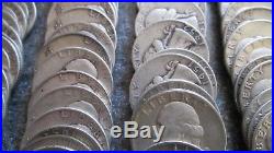 10 rolls of Washington SILVER Quarters, 400 coins, 1934 to 1964,60 DIFF. DATES &M/M
