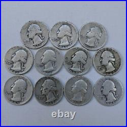 11 Silver Washington Quarters $3 Roll 30s 40s 50s ALL Semi Keys and Better Dates