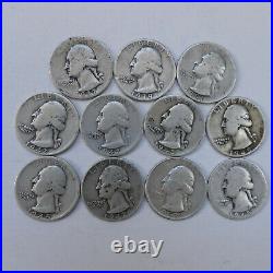 11 Silver Washington Quarters $3 Roll 30s 40s 50s ALL Semi Keys and Better Dates