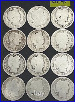 1892-1899 Barber Quarter Roll of 20 Silver Coins 90% Silver Quarters #BQ140