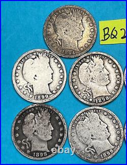1892-1899 Silver Barber Quarter Roll of 10 Coins 90% Silver Quarters #BQ210