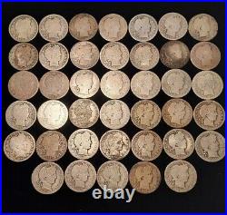 1892-1915 40pc Roll Barber Silver Quarters 25c Mix Of Dates/MMs Low Grade