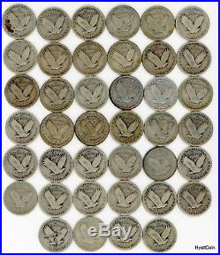 1925-1930 Standing Liberty Quarter 25C Roll 40 Full Date Coins $10 Face Lot A