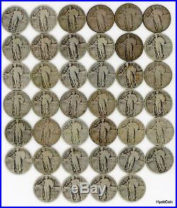1925-1930 Standing Liberty Quarter 25C Roll 40 Full Date Coins $10 Face Lot C