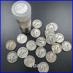 1925-30 Standing Liberty 90% SILVER Quarter Roll 40 Coins ALL FULL DATE Good +