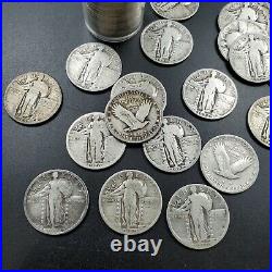 1925-30 Standing Liberty 90% SILVER Quarter Roll 40 Coins ALL FULL DATE Good +