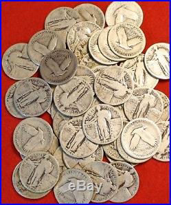 1925-p-1930-p 25c Standing Liberty Quarter 90% Silver 40 Coin Roll Clear Dates