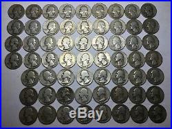 1930's & 1940's Washington Silver Quarters 90% SILVER. 60 coins, 1+1/2 roll