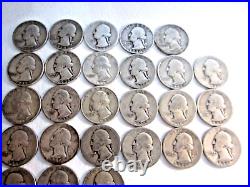 1930's ONLY US 90% Washington Silver Coins Quarters Circulated 1 ROLL INC S & D