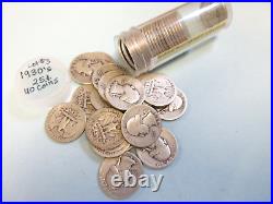 1930's Silver 25 Cents Washington Quarters 40 ct. Roll (Lot #3)