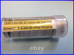 1930's Silver 25 Cents Washington Quarters 40 ct. Roll (Lot #3)