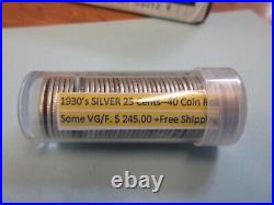 1930's Silver 25 Cents Washington Quarters 40 ct. Roll (Lot #5)
