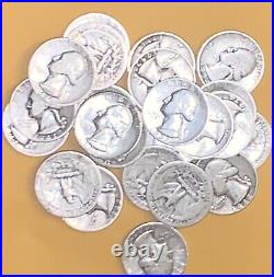 1932-64 Wash. Quarters $5.00 face value 20 quarters 90% silver