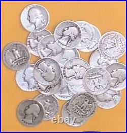 1932-64 Wash. Quarters $5.00 face value 20 quarters 90% silver