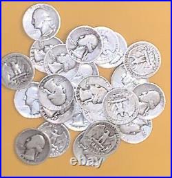 1932-64 Wash. Quarters $5.00 face value 20 quarters 90% silver