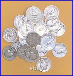 1932-64 Wash. Quarters $5.00 face value 20 quarters 90% silver