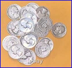 1932-64 Wash. Quarters $5.00 face value 20 quarters 90% silver