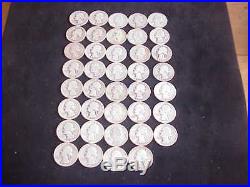 1934,1935,1936 $9.75 Roll Of George Washington Silver Quarters (39 Pcs.)