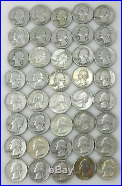 1934-1964 WASHINGTON SILVER QUARTER ROLL 40 Coins $10 Face MIXED DATES/MM C16