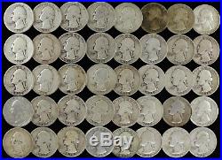 1935 D Washington Quarters Good G Fine F Full Roll 40 Silver Coins