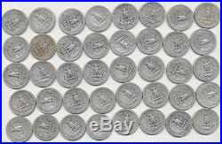 1936 1960 Washington Quarter 90% Silver Lot Of 40 (1) Roll $10 Face Fv
