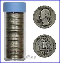 1936 D Washington Quarter 25c Average Circulated Full Roll 40 Coins
