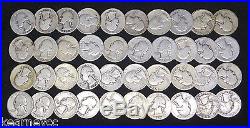 1937 D Washington Quarters Good G Fine F Avg Circ Full Roll 40 Silver Coins