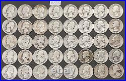 1940-1949 Washington SILVER Quarters Roll of 40 CIRCULATED Coins #W800