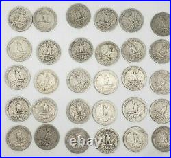 1940-1949 Washington Silver Quarters $10 FV 90% 40/Roll NICE COINS! By Date