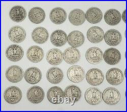 1940-1949 Washington Silver Quarters $10 FV 90% 40/Roll NICE COINS! By Date