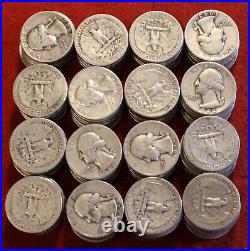1940's PDS MIXED MINT & DATE WASHINGTON QUARTERS CIRC NICE 40 COIN ROLL SILVER