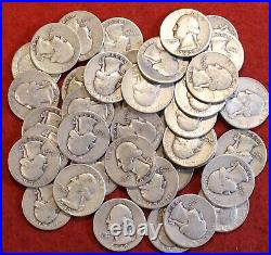 1942 P Washington Quarters Circulated Nice 40 Coin Roll Silver