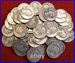 1944 P Washington Quarters 40 coin roll circulated 90% Silver