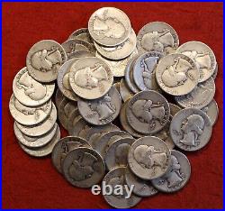 1944 P Washington Quarters 40 coin roll circulated 90% Silver R2