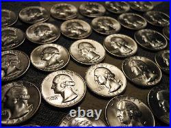 1946-s Gem Bu Roll 40 Washington 90% Silver Quarters From Old Bank Roll