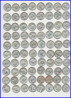 1950 1964 Washington Quarter 90% Real Silver Lot Of 80 (two Rolls) $20 Face