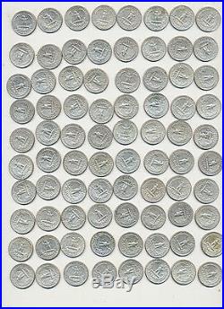 1950 1964 Washington Quarter 90% Real Silver Lot Of 80 (two Rolls) $20 Face