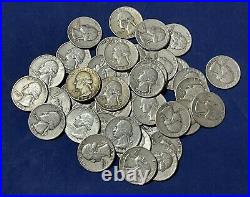 1950's ONLY Washington Quarters $10 Face Value 90% Silver Roll 40 Coins. #001