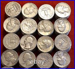1950's PDS Washington Quarters 40 coin roll circulated mixed mint & date