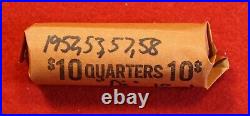 1952, 53, 57 & 58 all D Washington Quarters 10 each 40 coin roll circ 90% Silver